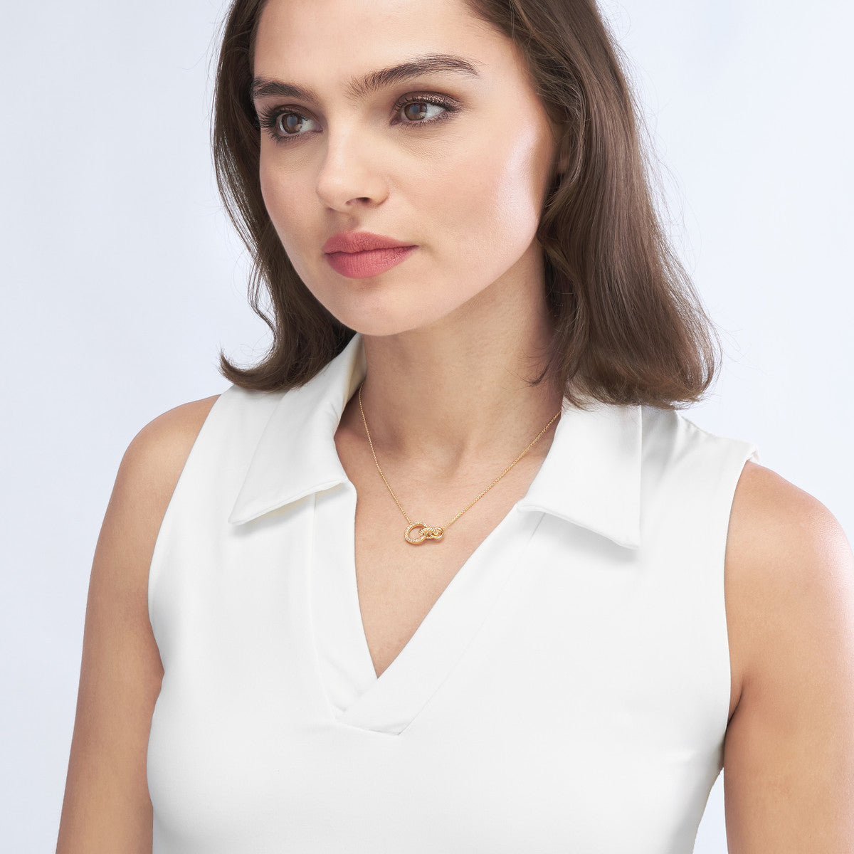 14K Gold Diamond Link Necklace Linked Circle Ring Necklace