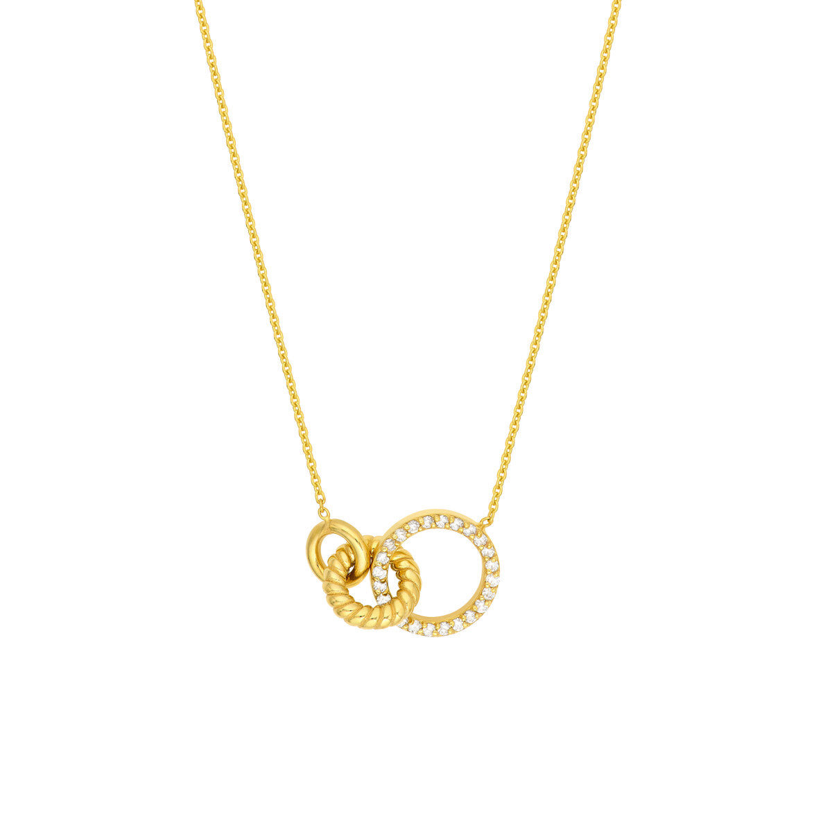 14K Gold Diamond Link Necklace Linked Circle Ring Necklace