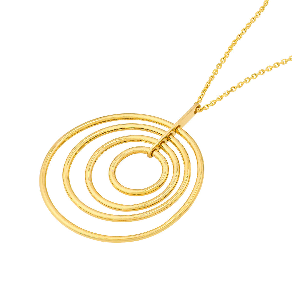 14K Gold Pendant Layered Necklace Concentric Circle Pendant Necklace