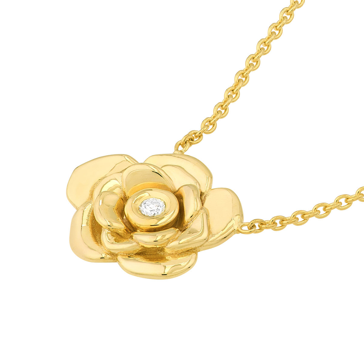 14K Gold Diamond Necklace Rose Station Necklace