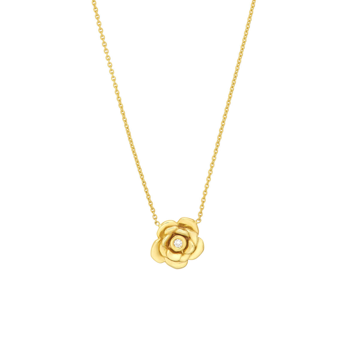 14K Gold Diamond Necklace Rose Station Necklace