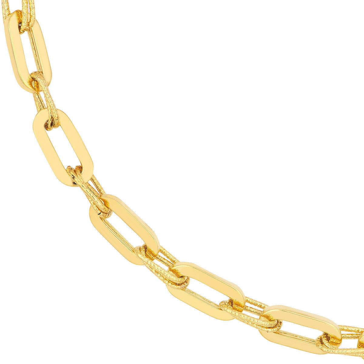 14K Gold Link Necklace Textured 2+1 Hollow Link Necklace