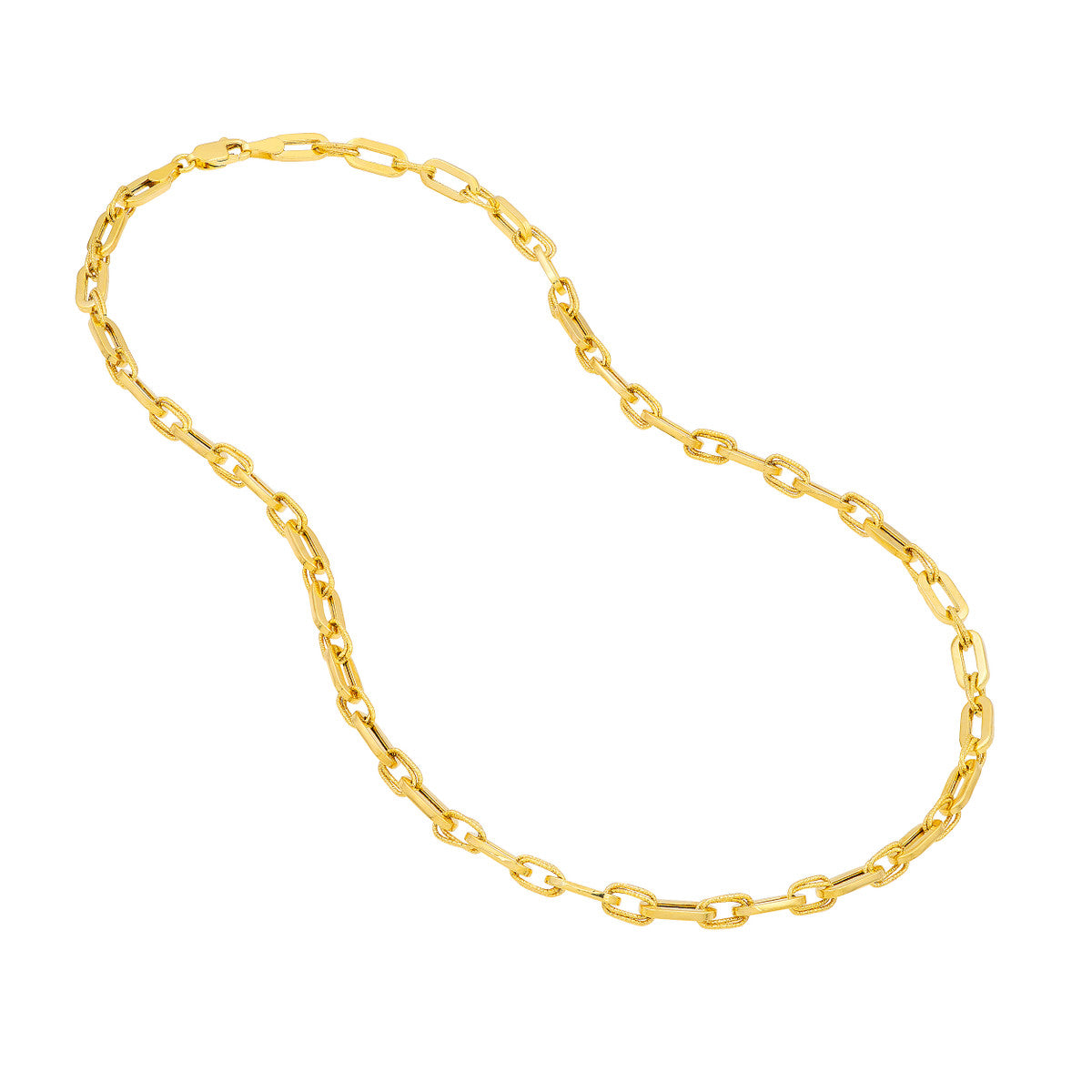 14K Gold Link Necklace Textured 2+1 Hollow Link Necklace