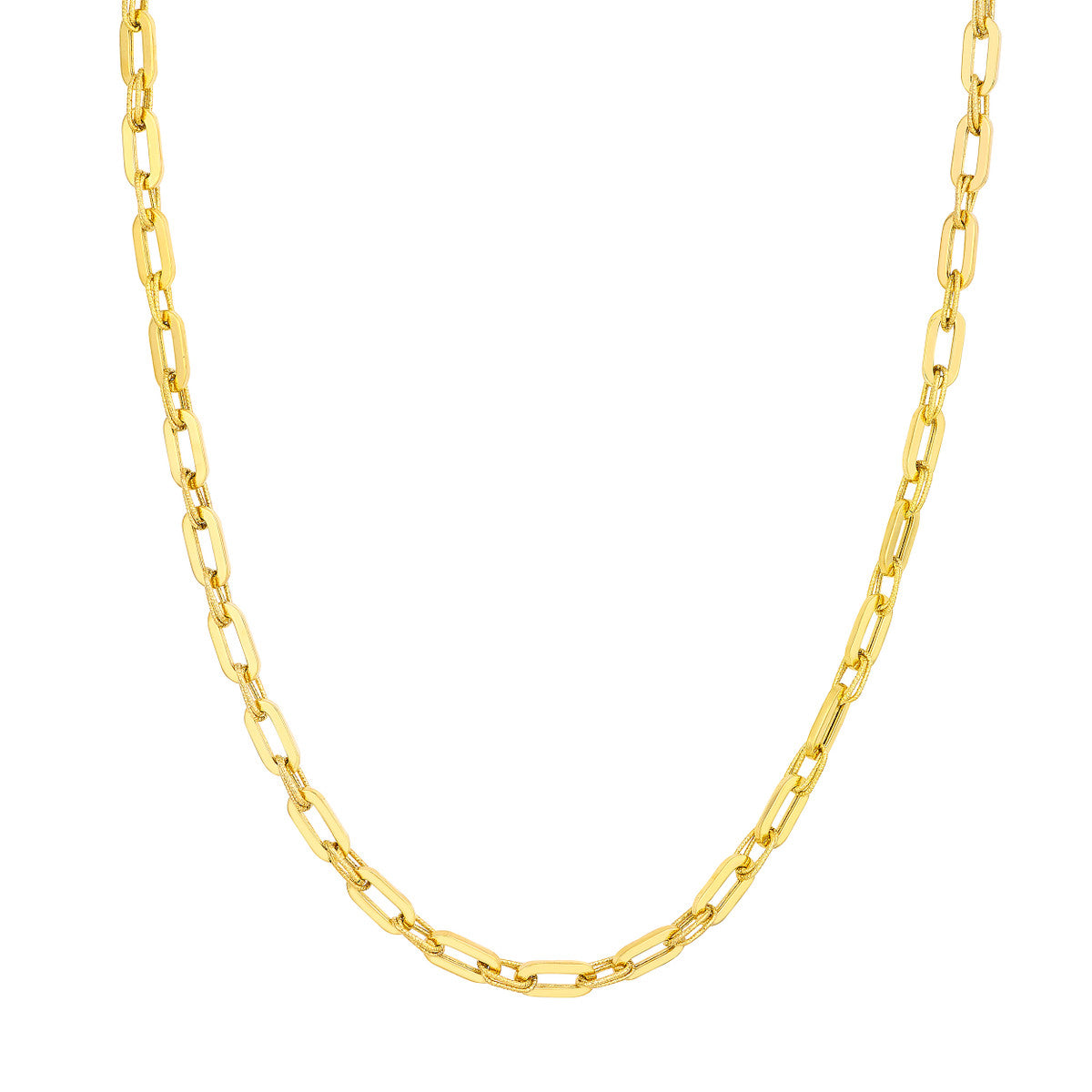 14K Gold Link Necklace Textured 2+1 Hollow Link Necklace