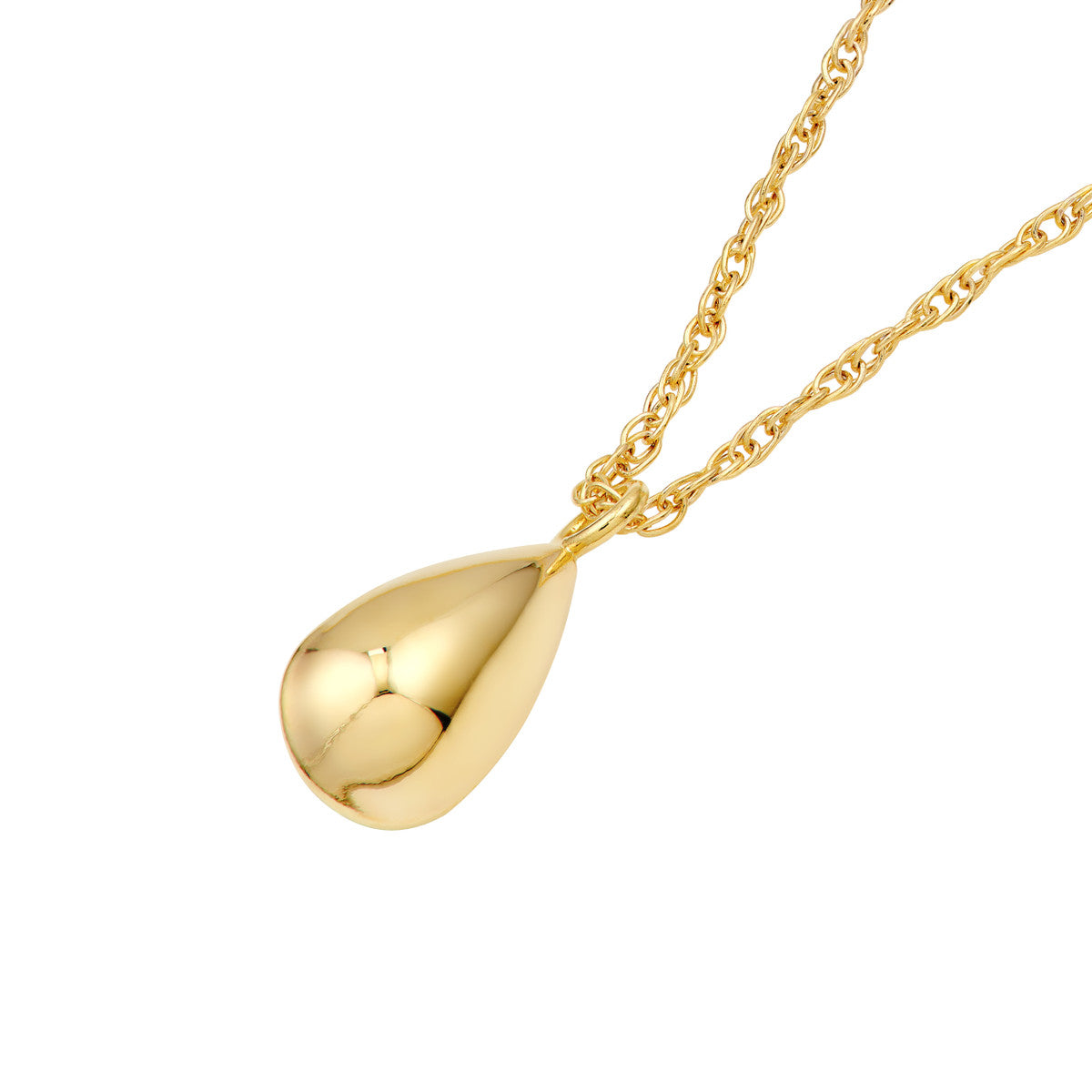 14K Gold Pendant Necklace Puffy Teardrop Pendant Necklace