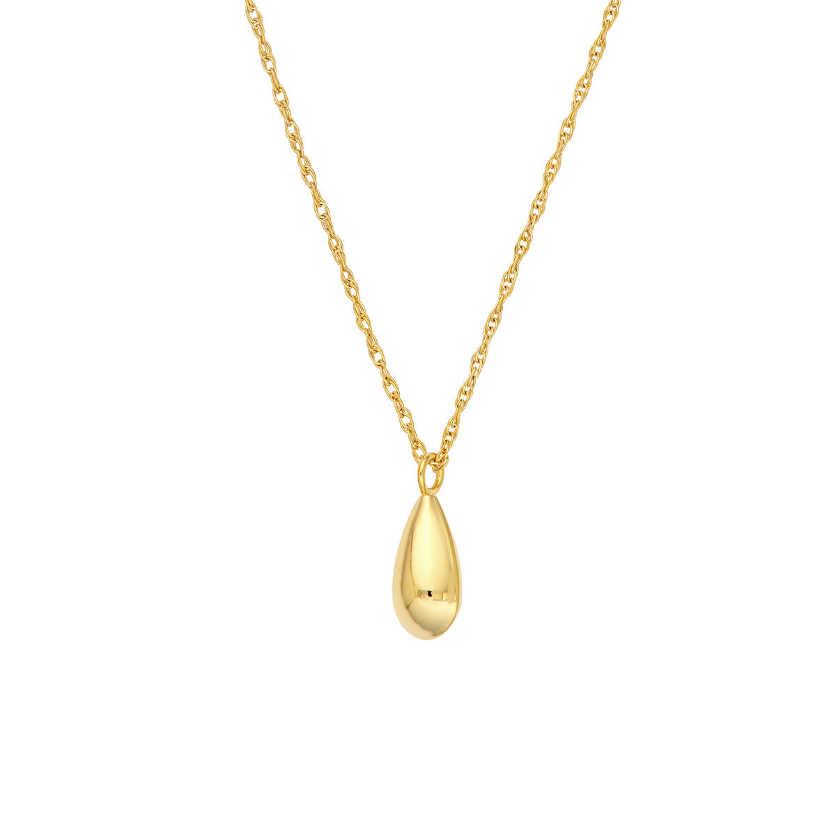 14K Gold Pendant Necklace Puffy Teardrop Pendant Necklace