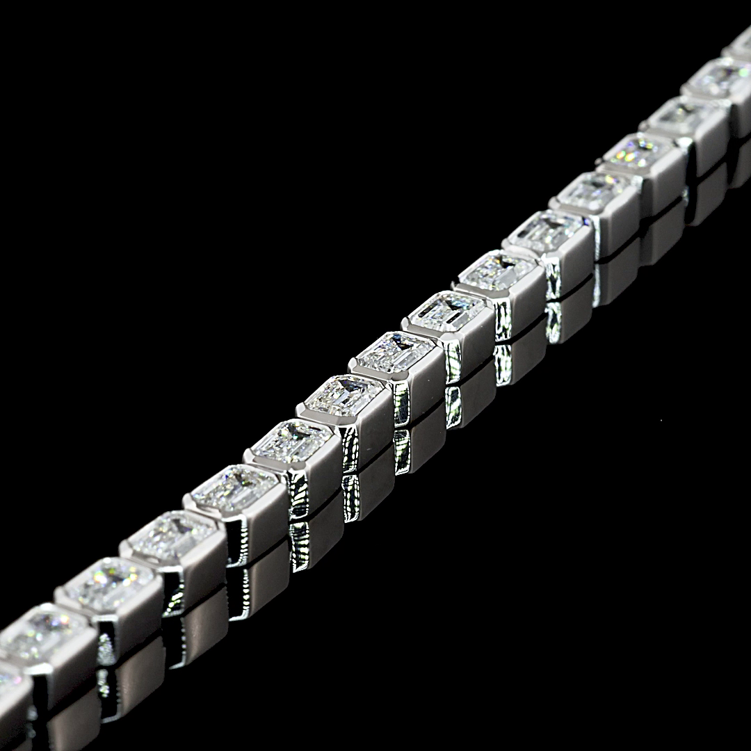 5.44 CT Emerald Lab Grown Diamond Tennis Necklace in 14K White Gold – close-up — Laura Milman New York