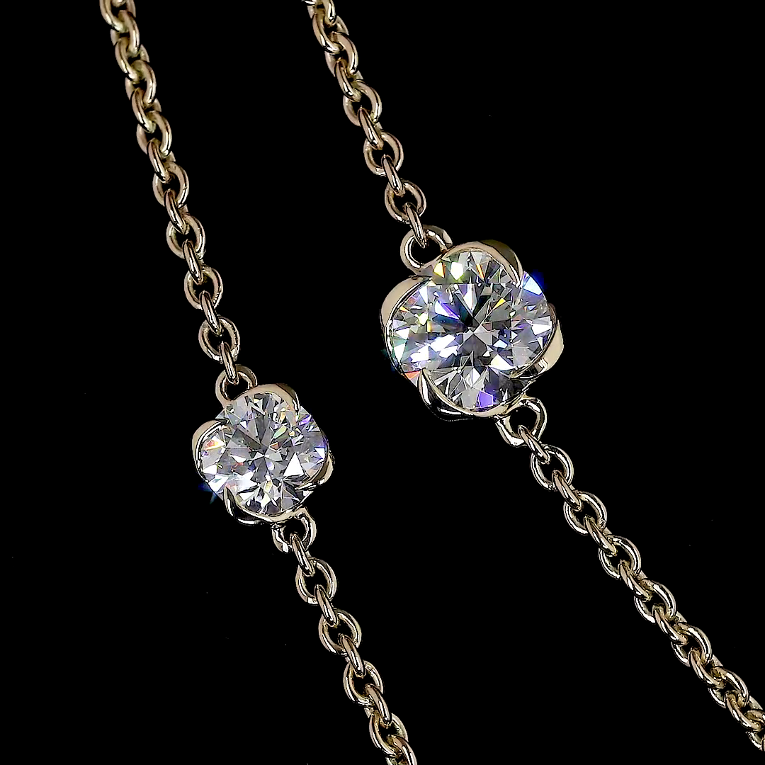 7.48 CT Round Lab Grown Diamond Double Strand Station Necklace in 14K Yellow Gold – side view — Laura Milman New York