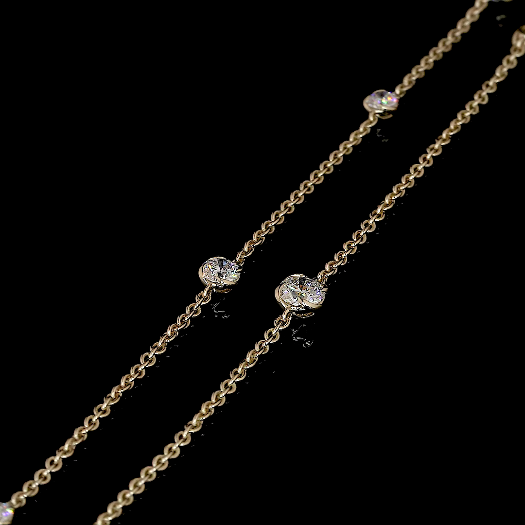 7.48 CT Round Lab Grown Diamond Double Strand Station Necklace in 14K Yellow Gold – detail — Laura Milman New York