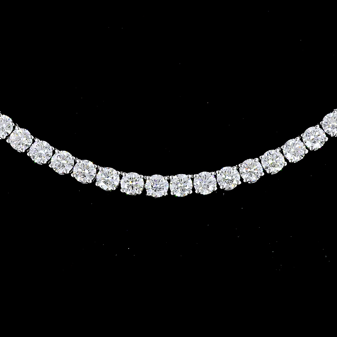 9.56 CT Round Lab Grown Diamond Tennis Necklace in 14K White Gold – close-up — Laura Milman New York