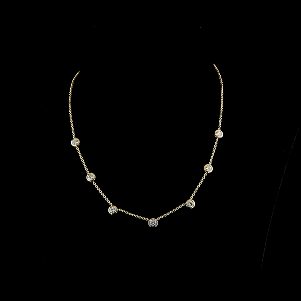 2.84 CT Round Lab Grown Diamond Station Necklace in 14K Yellow Gold