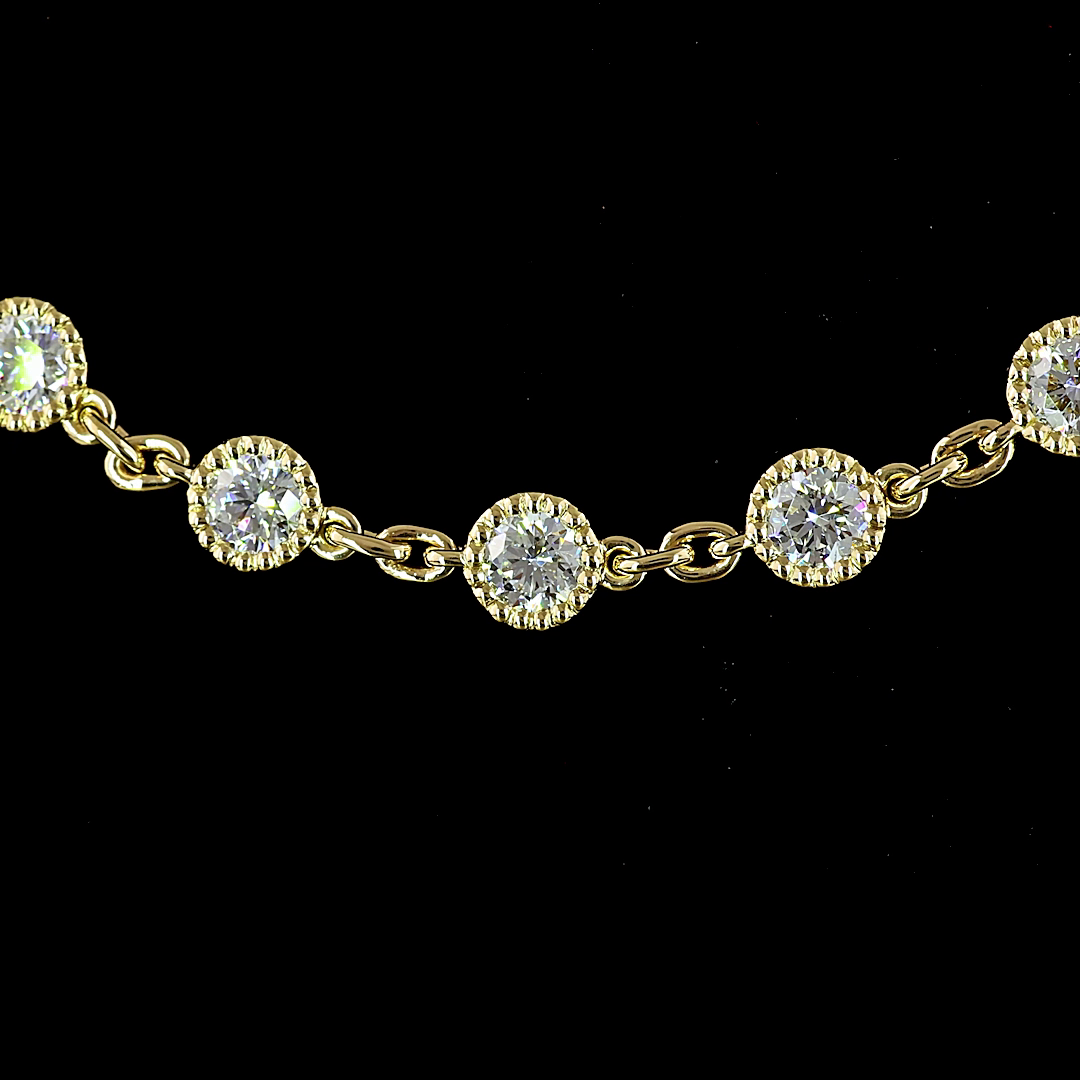6.4 CT Round Lab Grown Diamond Station Necklace in 14K Yellow Gold – close-up — Laura Milman New York