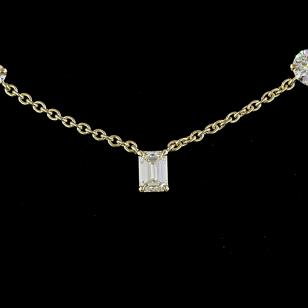 2.6 CT Round Lab Grown Diamond Station Necklace in 14K Yellow Gold – close-up — Laura Milman New York