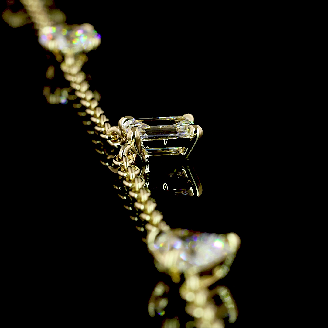 2.6 CT Round Lab Grown Diamond Station Necklace in 14K Yellow Gold – side view — Laura Milman New York