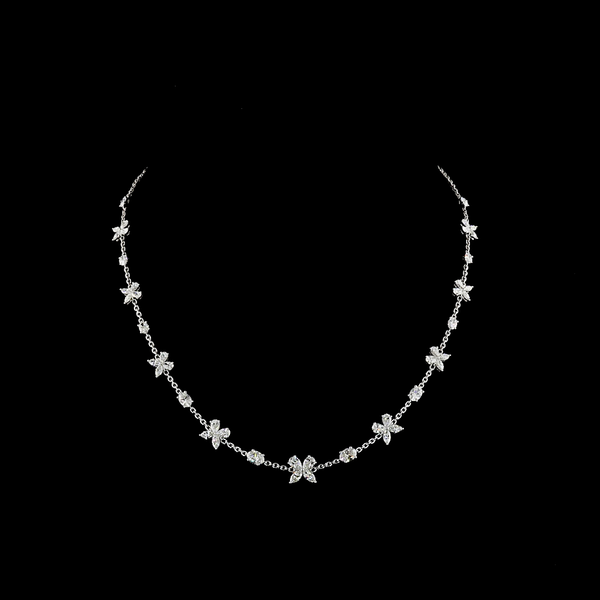 5.18 CT Oval Lab Grown Diamond Station Necklace in 14K White Gold