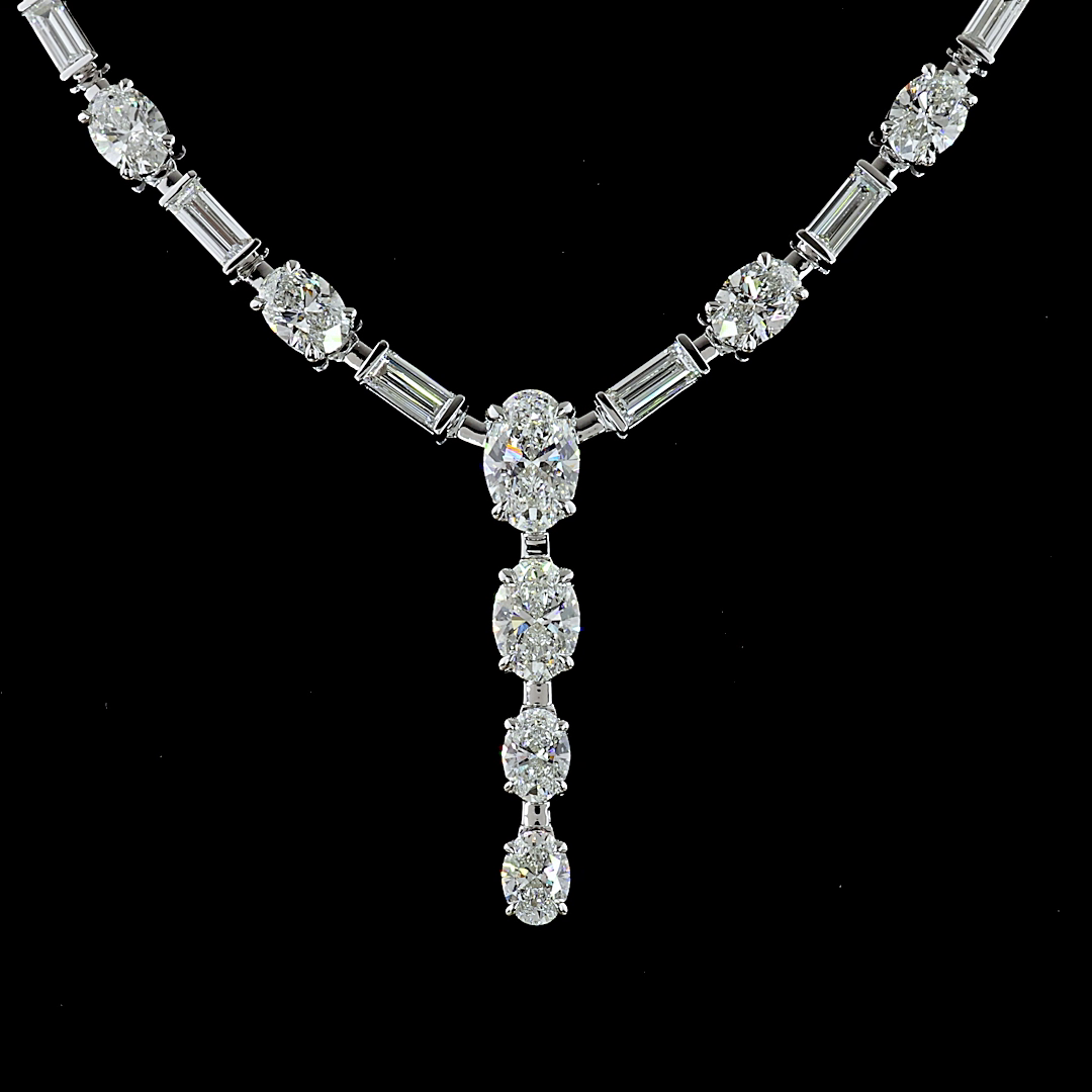 Lab-Grown Oval Diamond Lariat Necklace — Prong, North South — 11.61 ct 14K WHITE GOLD — Laura Milman New York