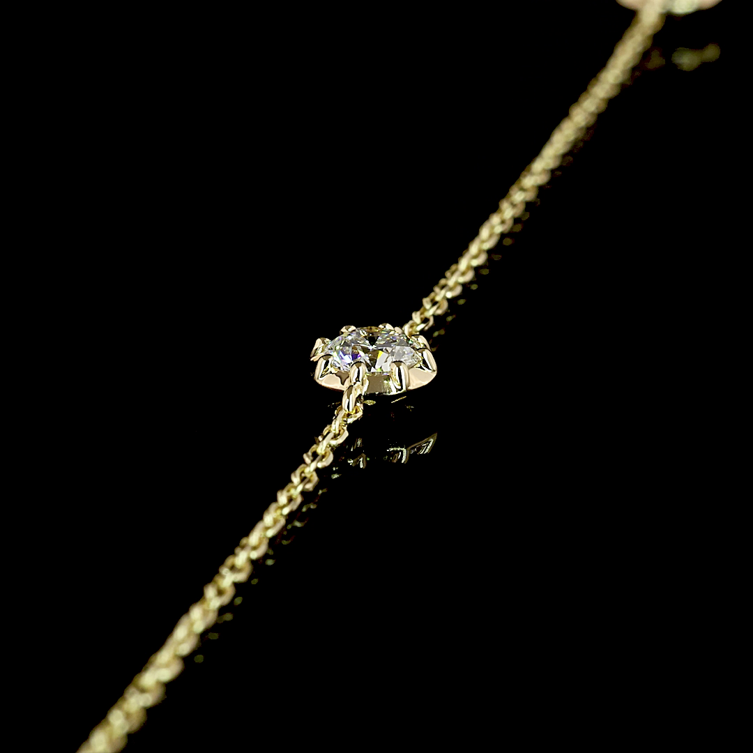 1.76 CT Round Lab Grown Diamond Station Necklace in 14K Yellow Gold – side view — Laura Milman New York