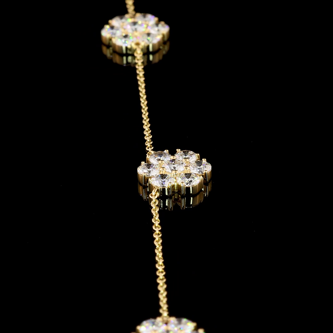 9.96 CT Round Lab Grown Diamond Station Necklace in 18K Yellow Gold – detail — Laura Milman New York
