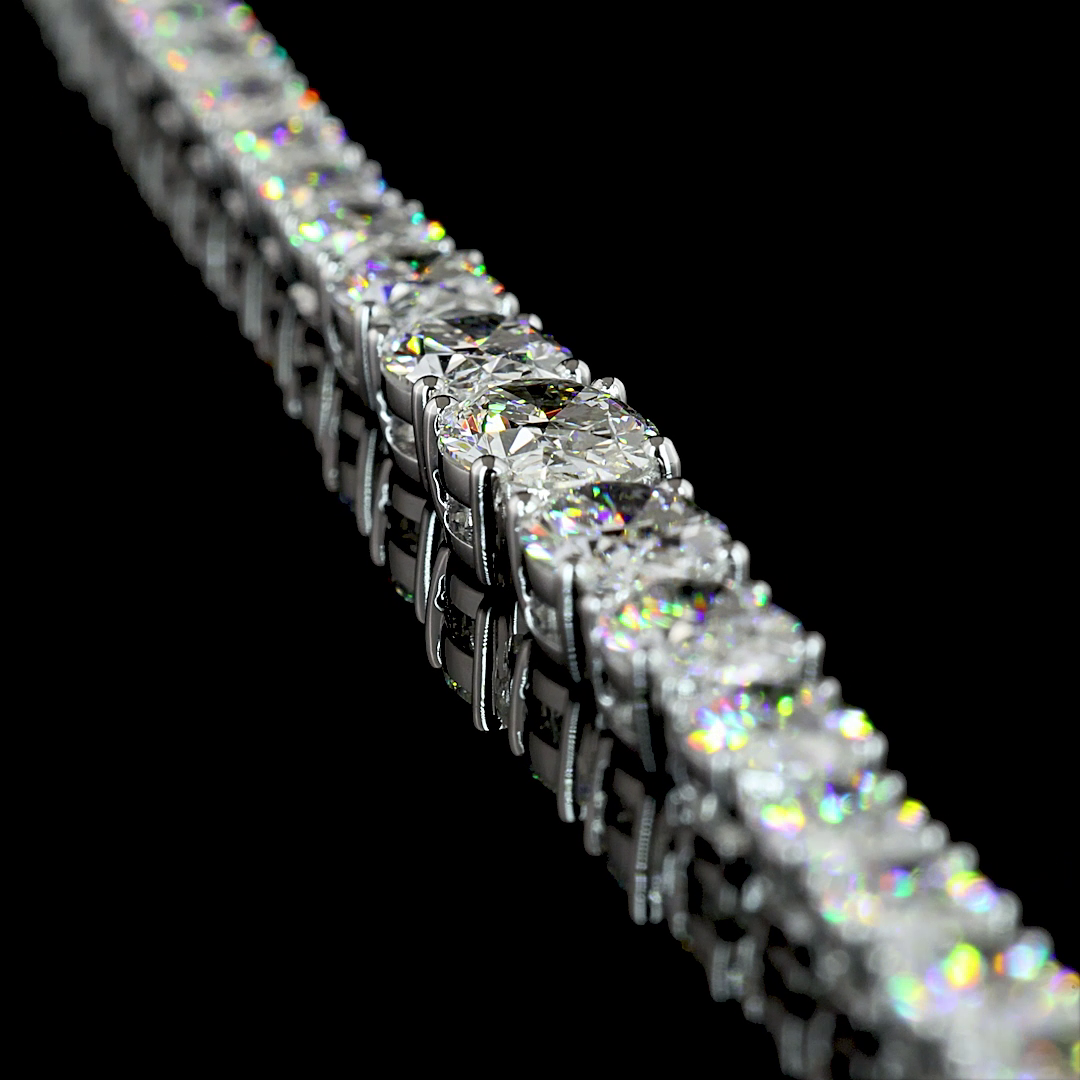 15.21 CT Oval Lab Grown Diamond Riviera Necklace in 14K White Gold – side view — Laura Milman New York
