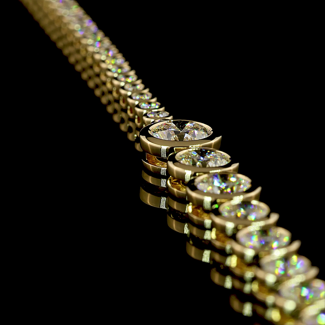 8.28 CT Round Lab Grown Diamond Riviera Necklace in 14K Yellow Gold – side view — Laura Milman New York