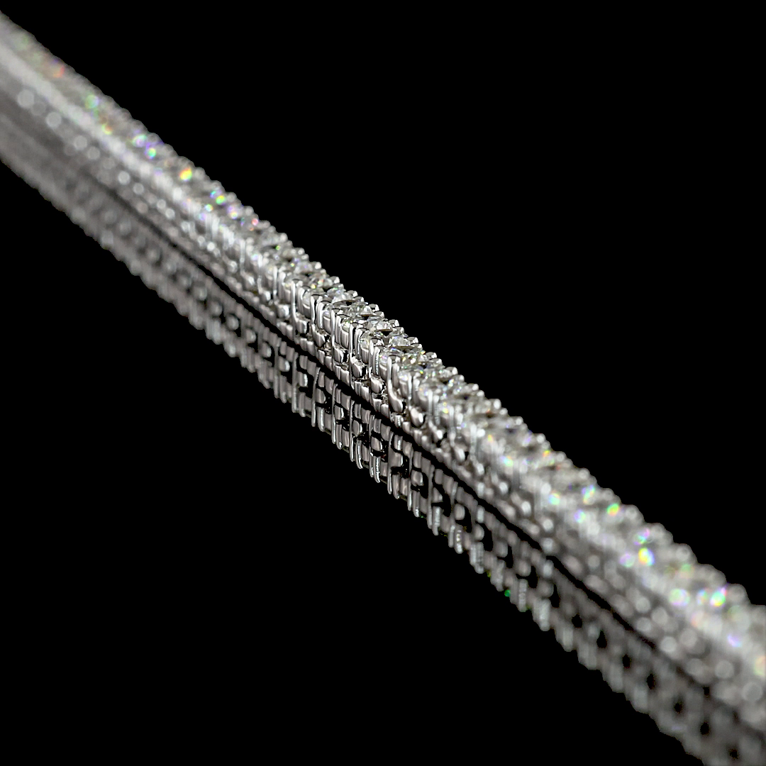 5.35 CT Round Lab Grown Diamond Tennis Necklace in 14K White Gold – side view — Laura Milman New York