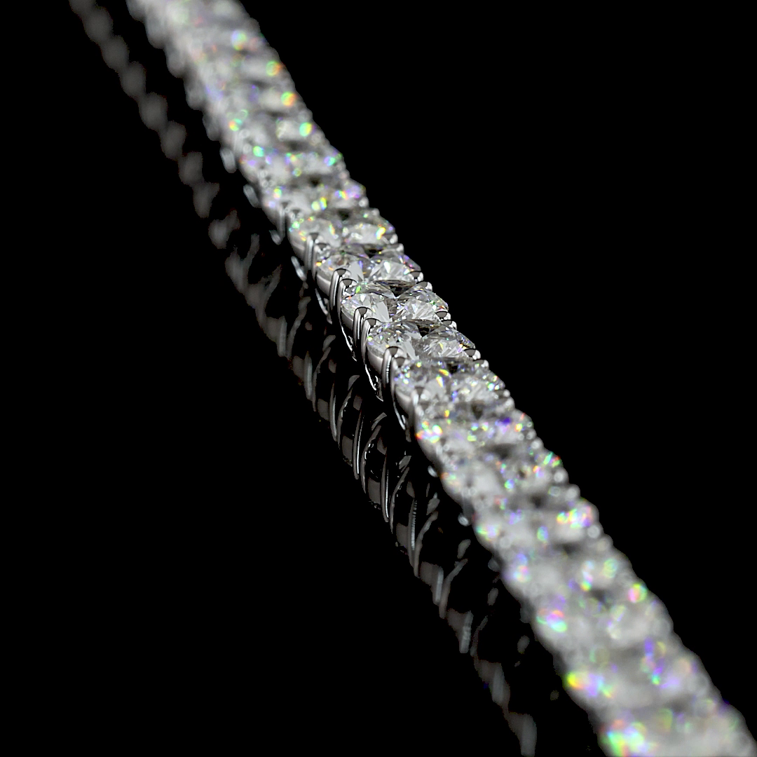 15.34 CT Round Lab Grown Diamond Tennis Necklace in 14K White Gold – side view — Laura Milman New York
