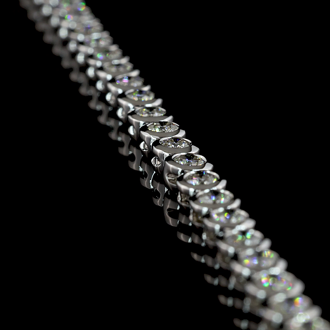 6.67 CT Round Lab Grown Diamond Tennis Necklace in 14K White Gold – side view — Laura Milman New York