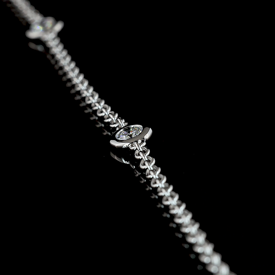 1.02 CT Round Lab Grown Diamond Station Necklace in 14K White Gold – side view — Laura Milman New York