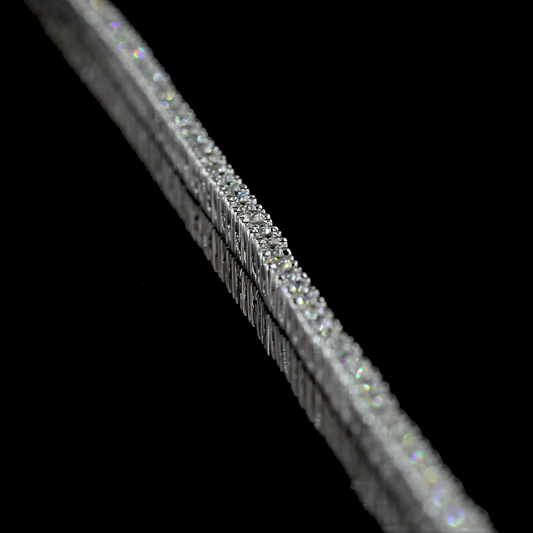 3.54 CT Round Lab Grown Diamond Tennis Necklace in 14K White Gold – side view — Laura Milman New York