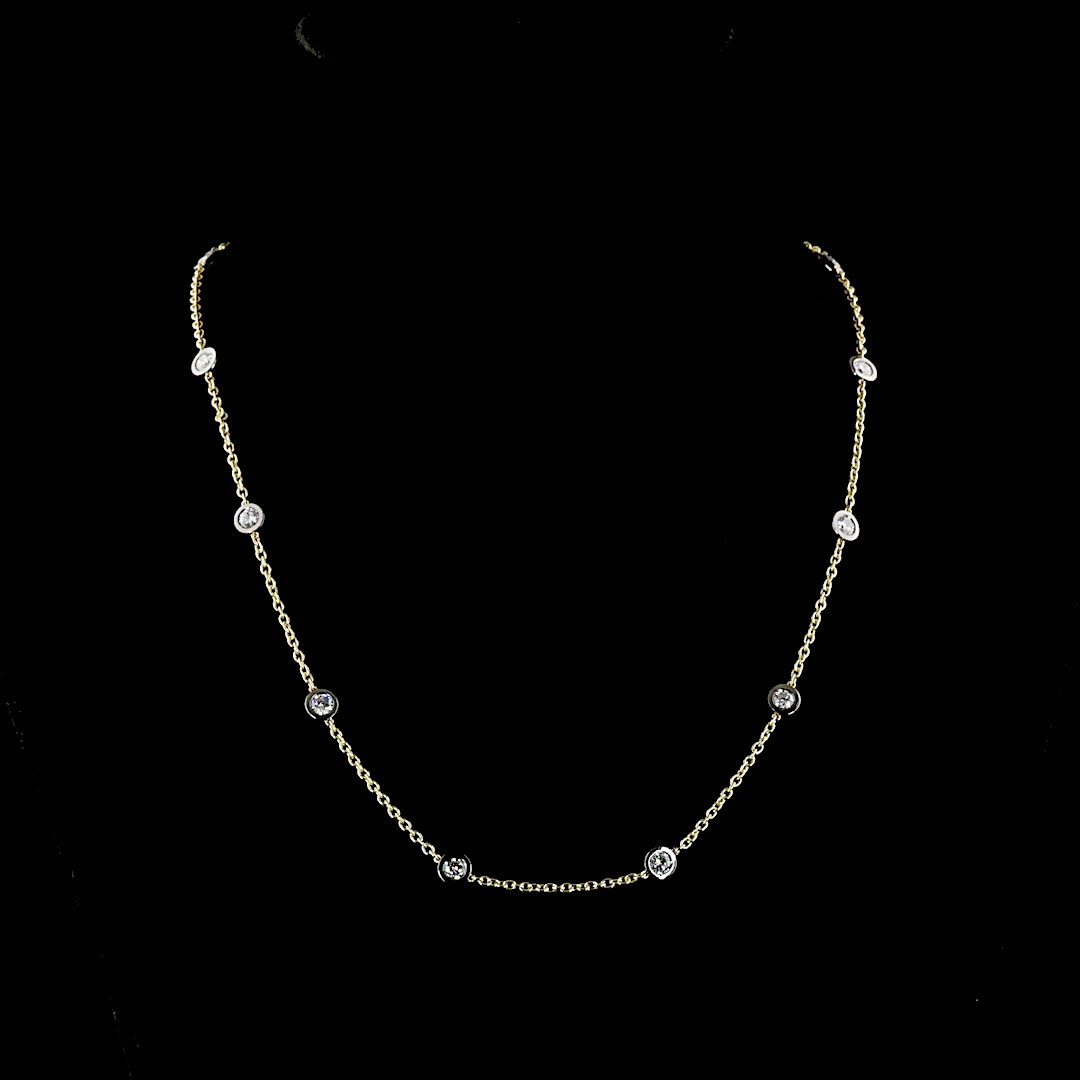 Lab-Grown Round Diamond Station Necklace — Bezel Black Rhodium — 1.97 ct 14K YELLOW GOLD — Laura Milman New York