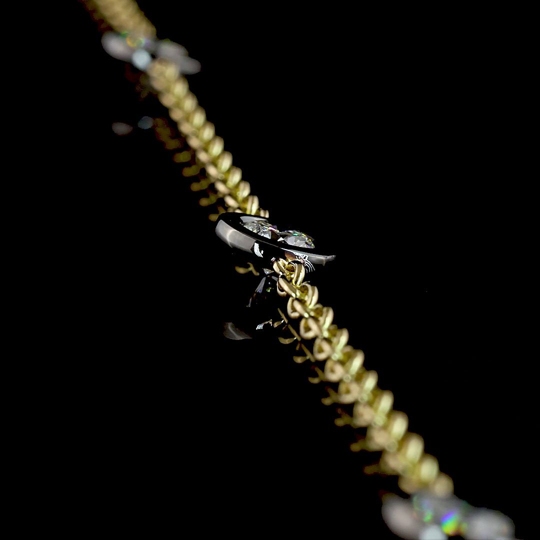 Lab-Grown Round Diamond Station Necklace — Bezel Black Rhodium — 1.97 ct 14K YELLOW GOLD — Laura Milman New York