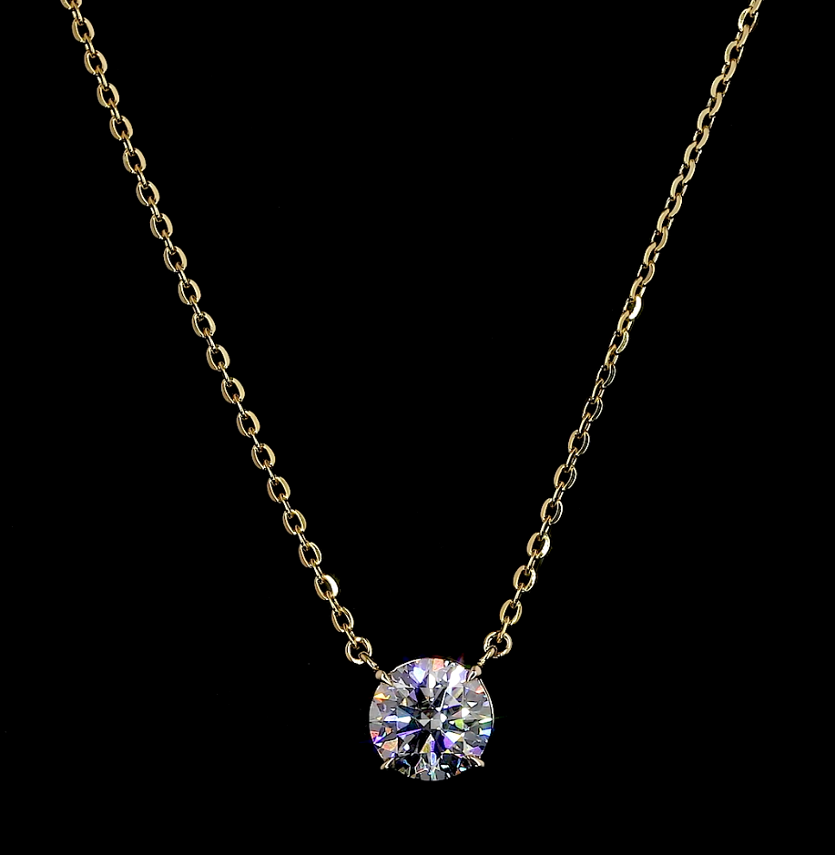 Lab-Grown Round Diamond Solitaire Pendant — Prong — 2.07 ct 14K YELLOW GOLD — Laura Milman New York
