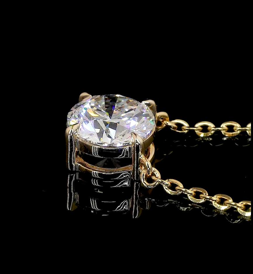Lab-Grown Round Diamond Solitaire Pendant — Prong — 2.07 ct 14K YELLOW GOLD — Laura Milman New York