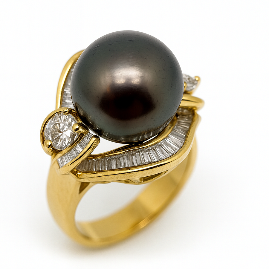 Black Pearl & Diamond Cocktail Statement Ring - Laura Milman New York