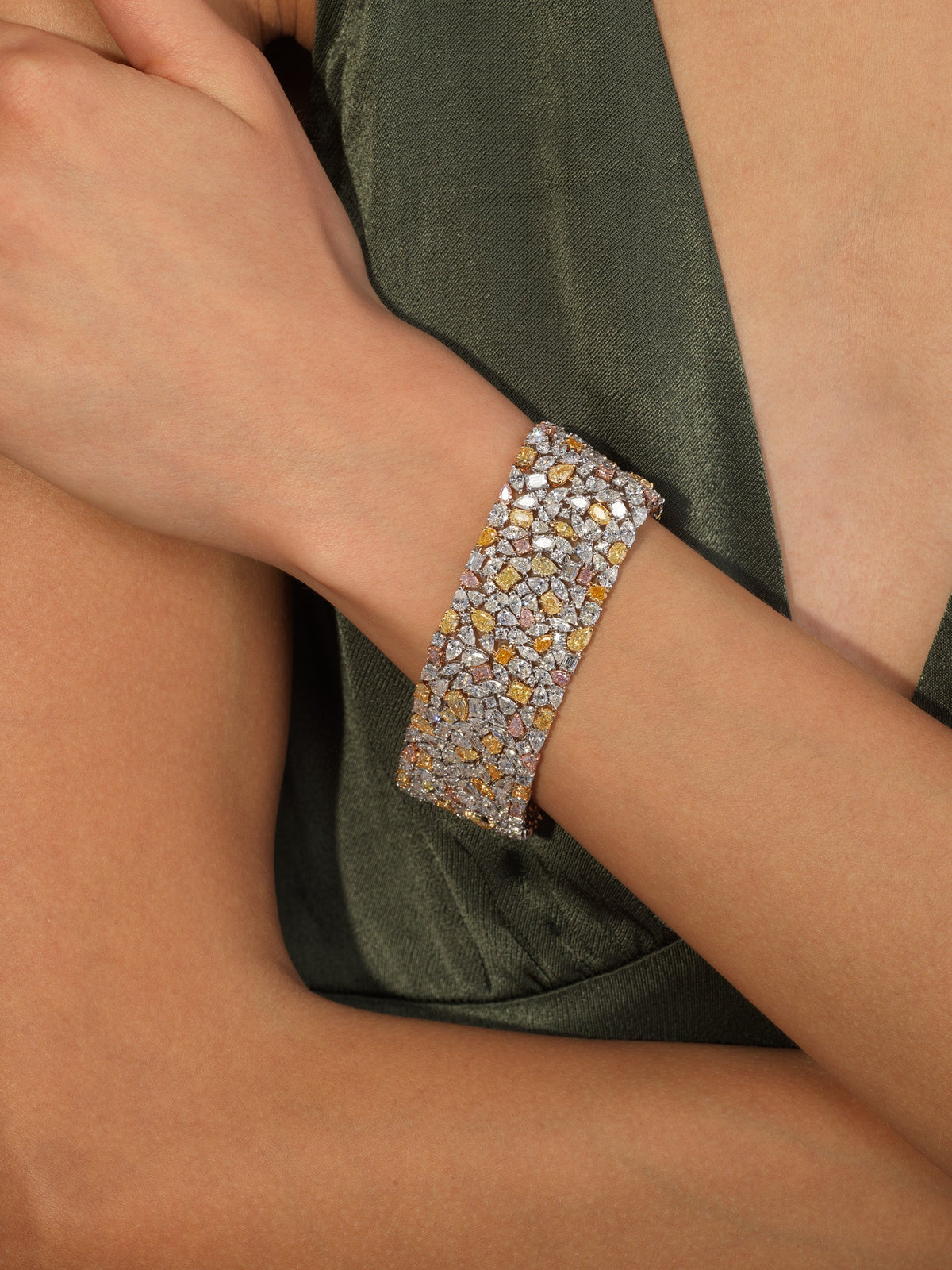 49.60ctw Fancy Color & White Diamond Carpet Bracelet — view 6 — Laura Milman New York
