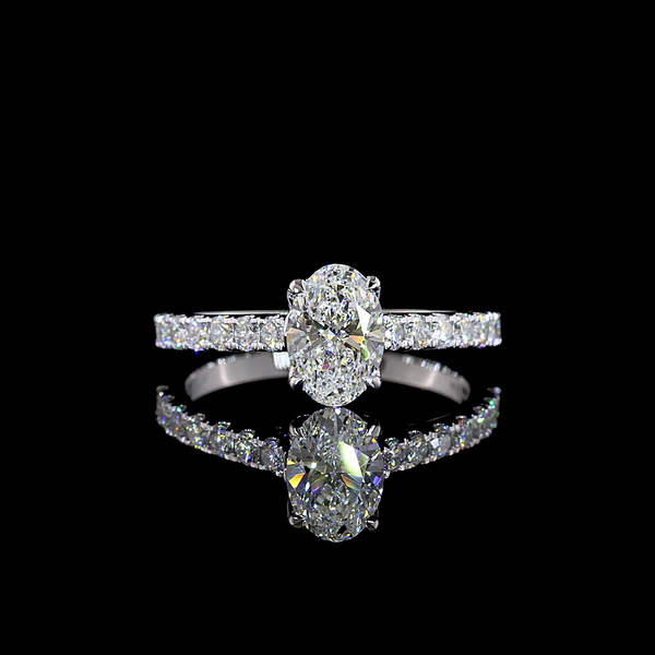 Lab-Grown Oval Diamond Hidden Halo Ring — Prong, North South — 1.49 ct 14K WHITE GOLD