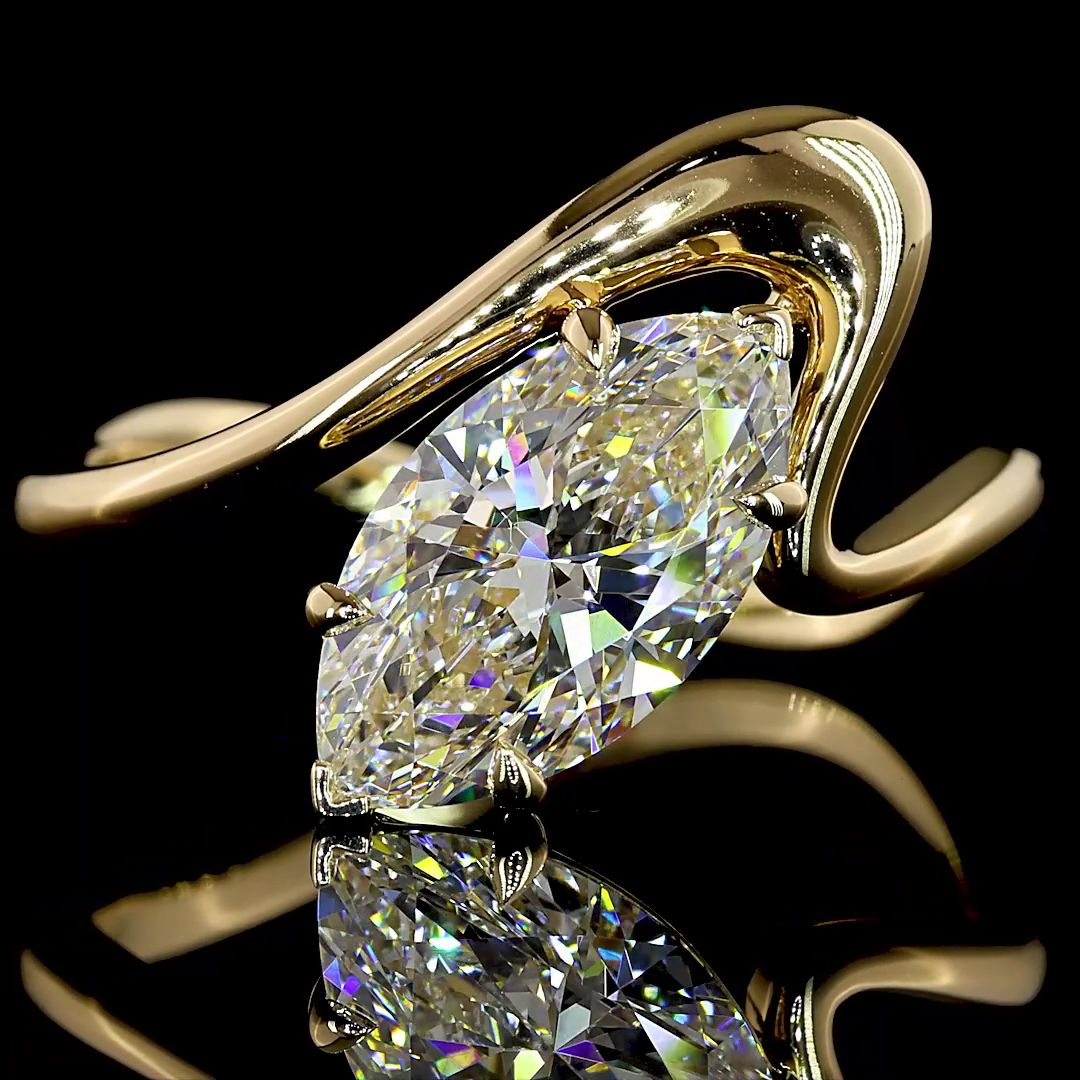 2.05 CT Marquise Lab-Grown Diamond Solitaire Ring in 14K yellow gold - view 2 — Laura Milman New York