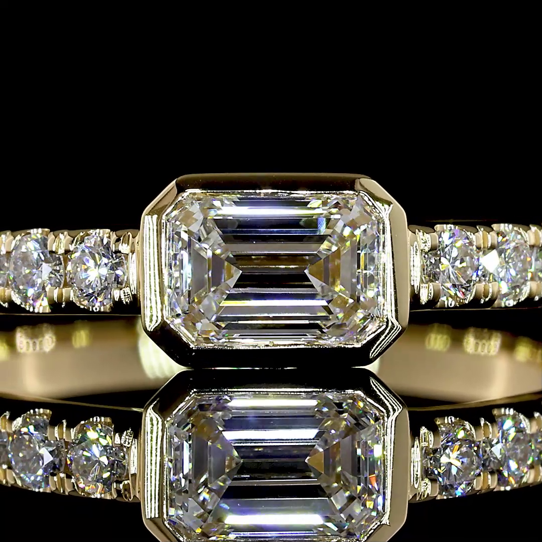Lab Grown Emerald Diamond East-West Ring – 0.80 CT | 14K Yellow Gold view 2 — Laura Milman New York