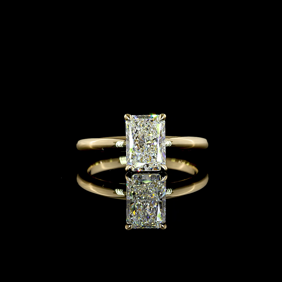Lab-Grown Radiant Diamond Solitaire Ring — Prong, North South — 1.56 ct 14K YELLOW GOLD — Laura Milman New York