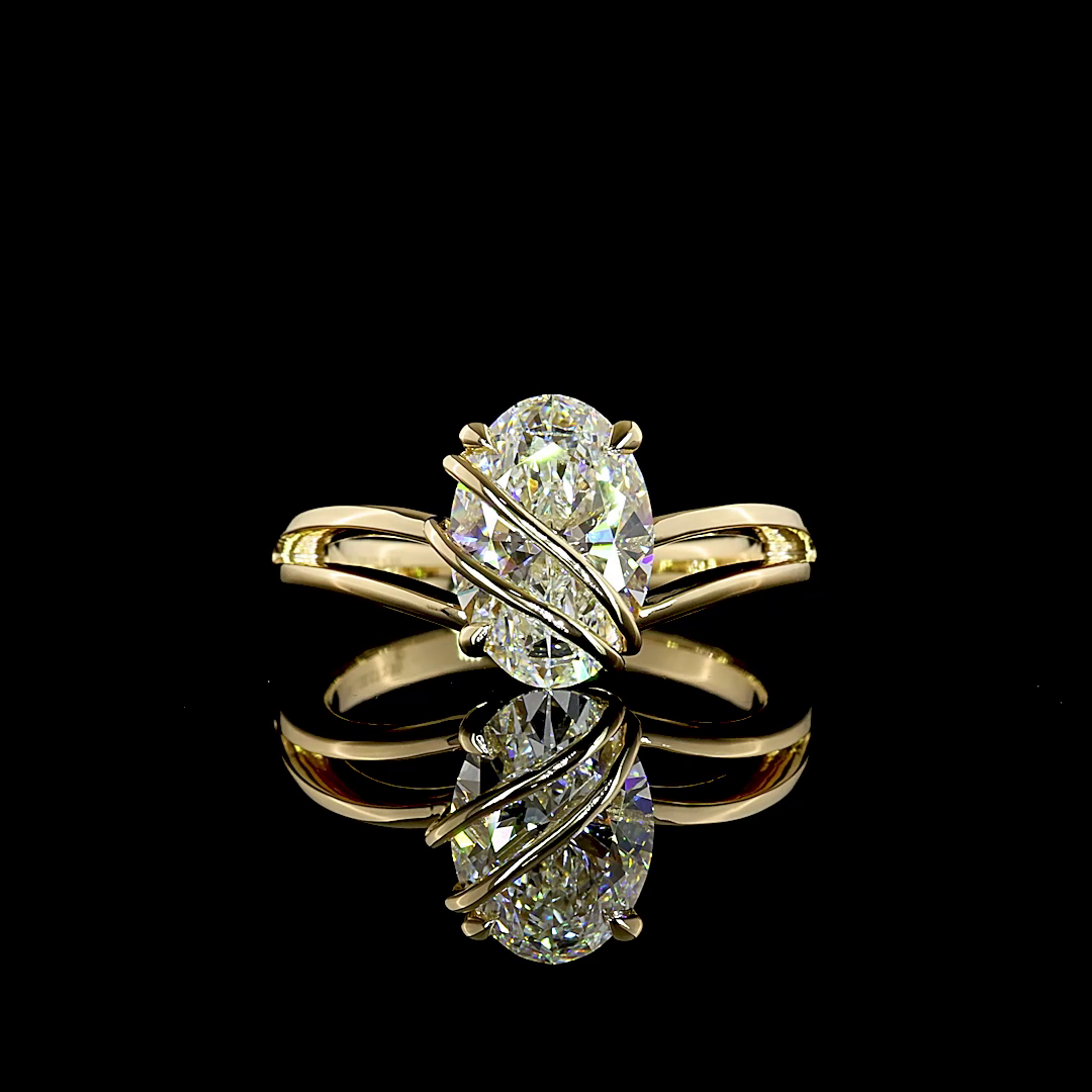Lab-Grown Oval Diamond Solitaire Ring — Prong, North South — 2.00 ct 14K YELLOW GOLD — Laura Milman New York