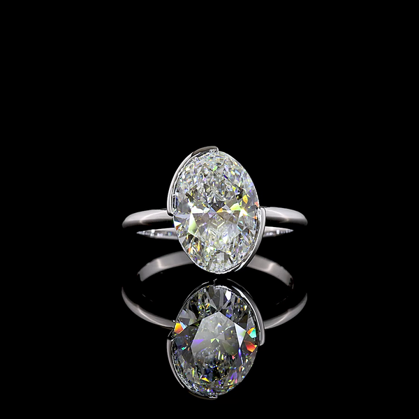 Lab-Grown Oval Diamond Solitaire Ring — Half Bezel, North South — 3.52 ct 14K WHITE GOLD