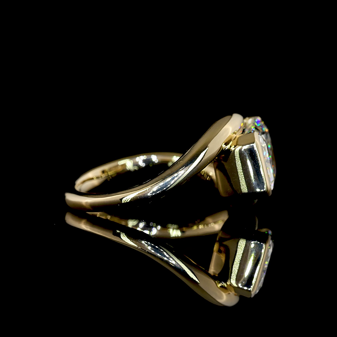 Lab-Grown Radiant Diamond Solitaire Ring — Half Bezel, East West — 3.19 ct 14K YELLOW GOLD — Laura Milman New York