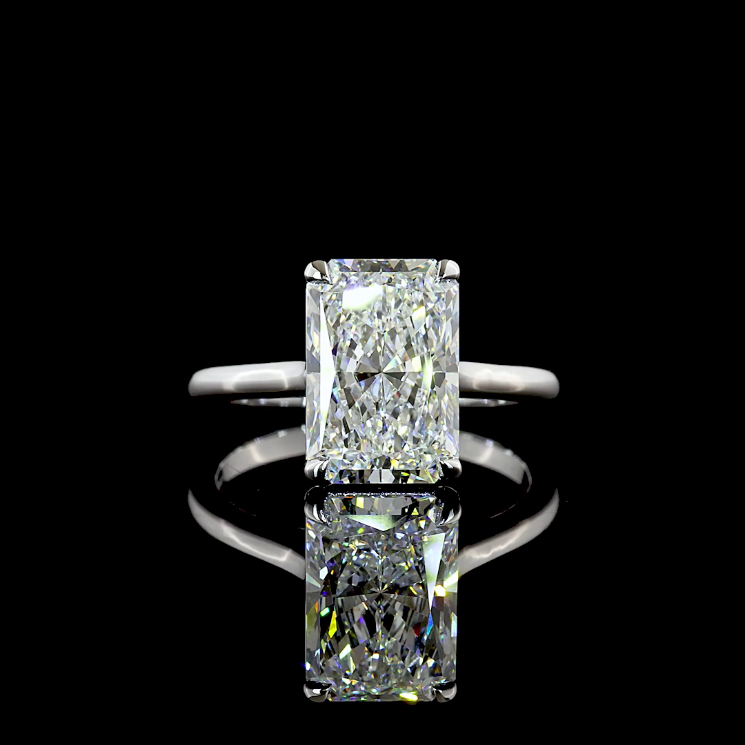 Lab-Grown Radiant Diamond Solitaire Ring — Prong, North South — 3.64 ct 14K WHITE GOLD — Laura Milman New York