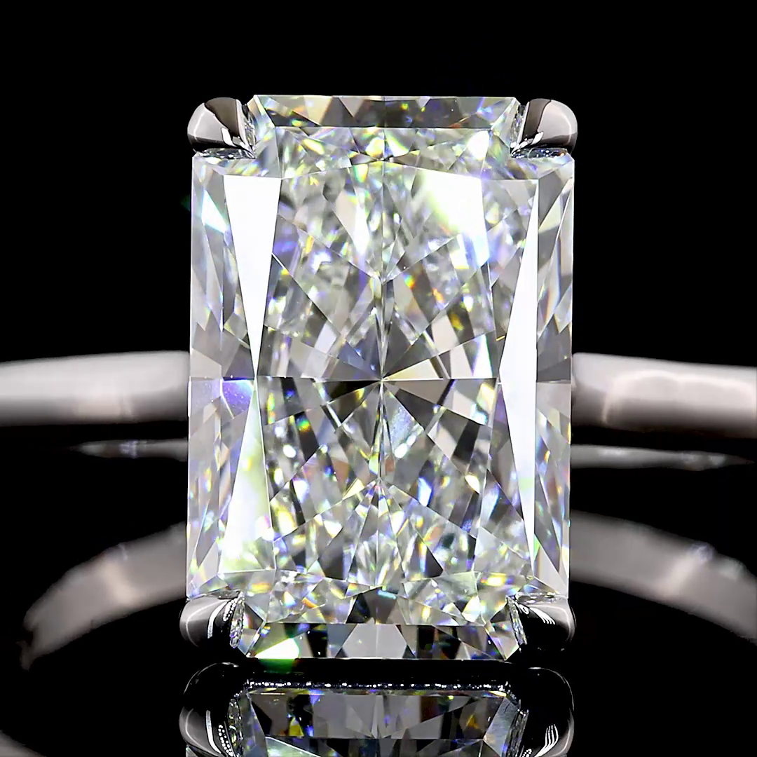 Lab-Grown Radiant Diamond Solitaire Ring — Prong, North South — 3.64 ct 14K WHITE GOLD — Laura Milman New York