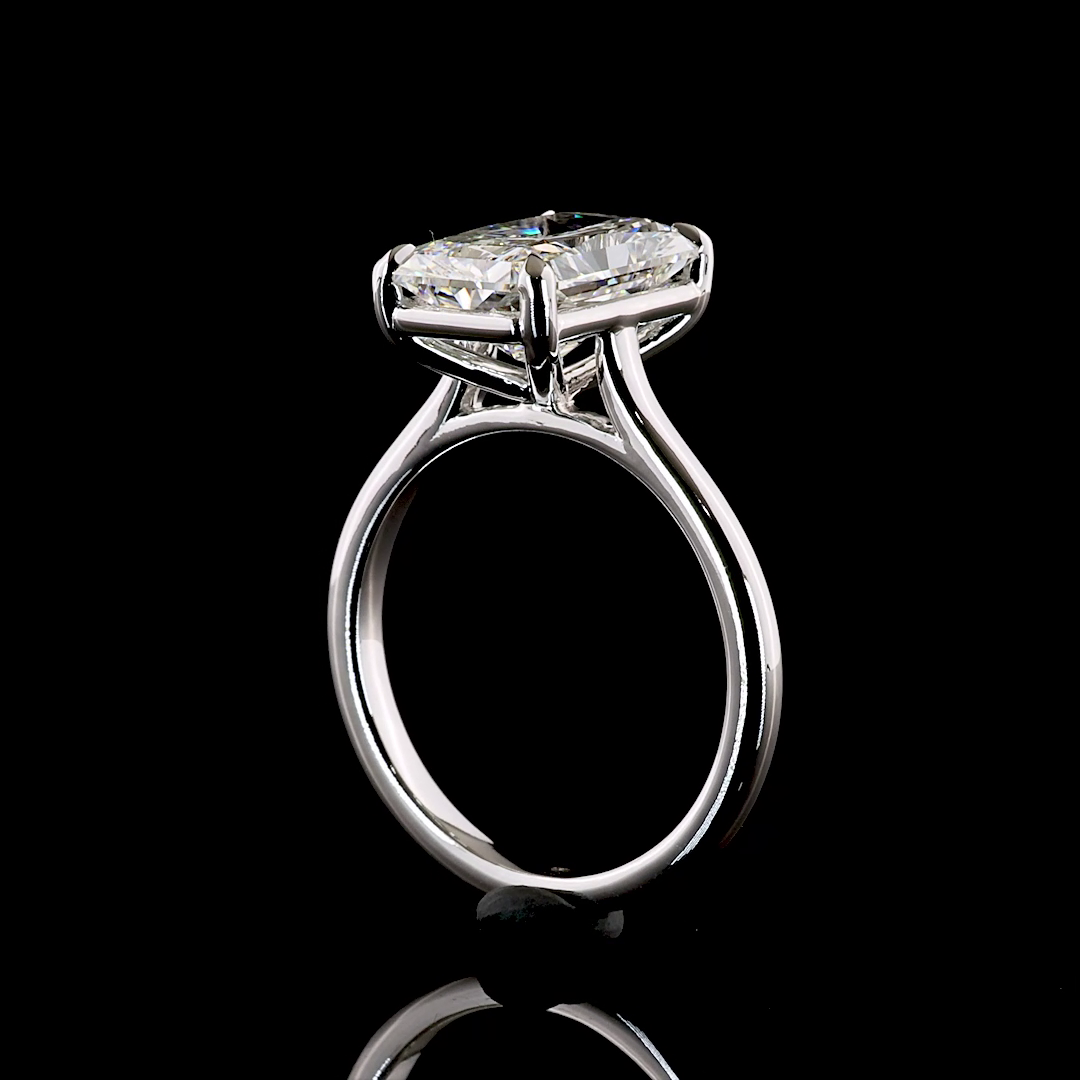 Lab-Grown Radiant Diamond Solitaire Ring — Prong, North South — 3.64 ct 14K WHITE GOLD — Laura Milman New York