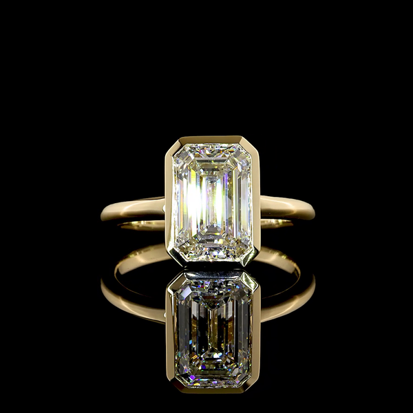 Lab-Grown Emerald Diamond Solitaire Ring — Bezel, North South — 3.63 ct 14K YELLOW GOLD