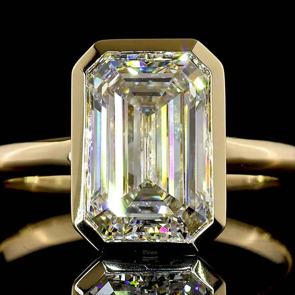 Lab-Grown Emerald Diamond Solitaire Ring — Bezel, North South — 3.63 ct 14K YELLOW GOLD