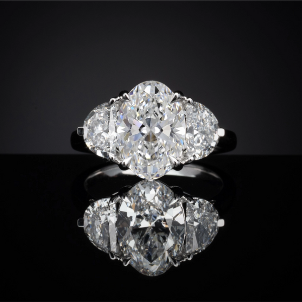 Lab-Grown Oval Diamond 3 Stones Ring — Prong, North South — 1.43 ct 14K WHITE GOLD