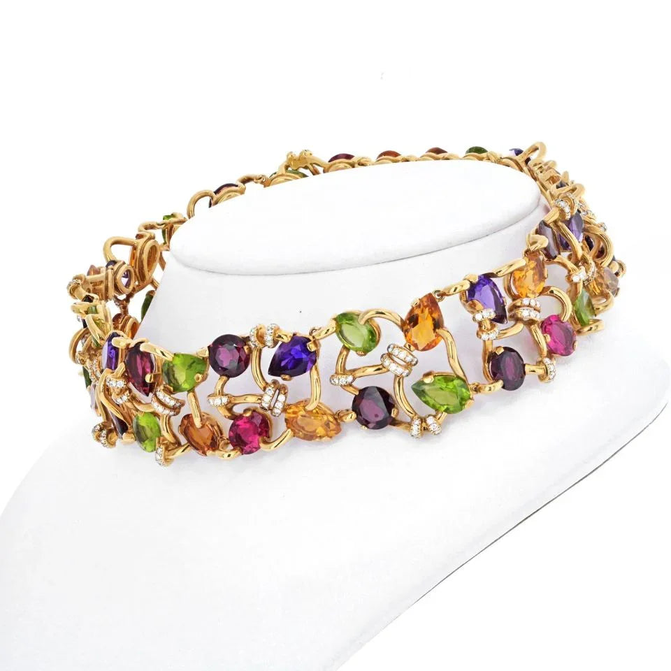 Chanel 18K Yellow Gold Multicolor Gemstone And Diamond Collar Necklace — view 3 — Laura Milman New York