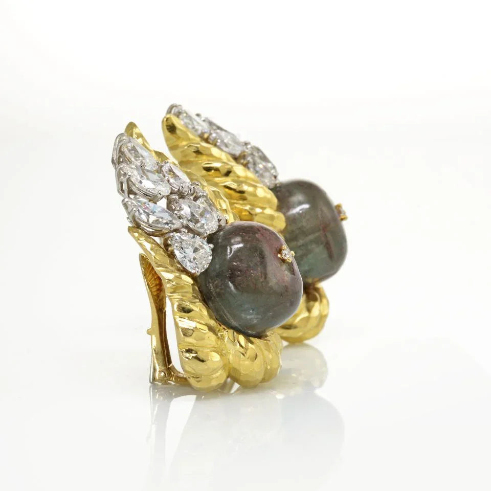 David Webb 18K Yellow Gold Diamond & Emerald Bead Clip-On Earrings — view 3 — Laura Milman New York